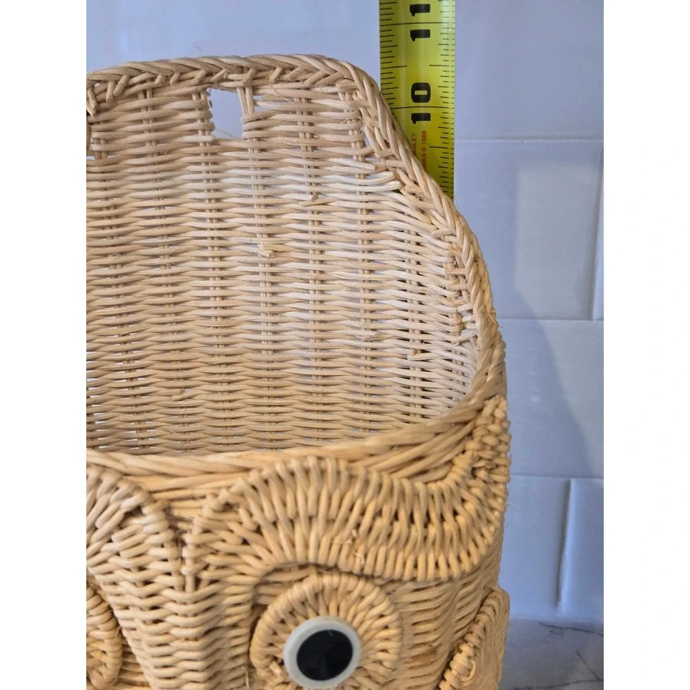 Unbranded Owl Wicker Wall Basket Tan Excellent Boho Rattan Hanging Pocket Decor - Picture 9 of 14